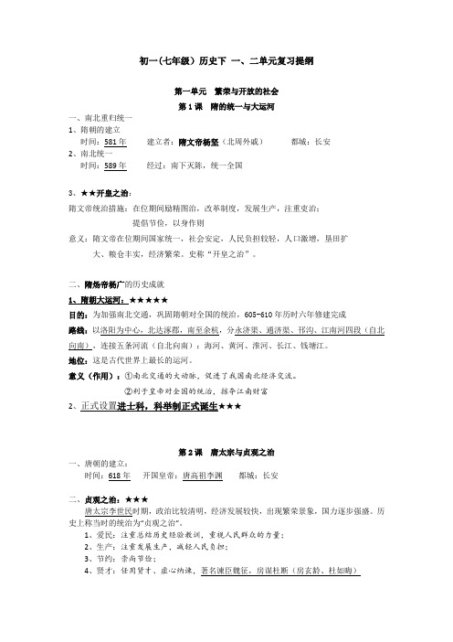 七年级历史下 期中复习资料