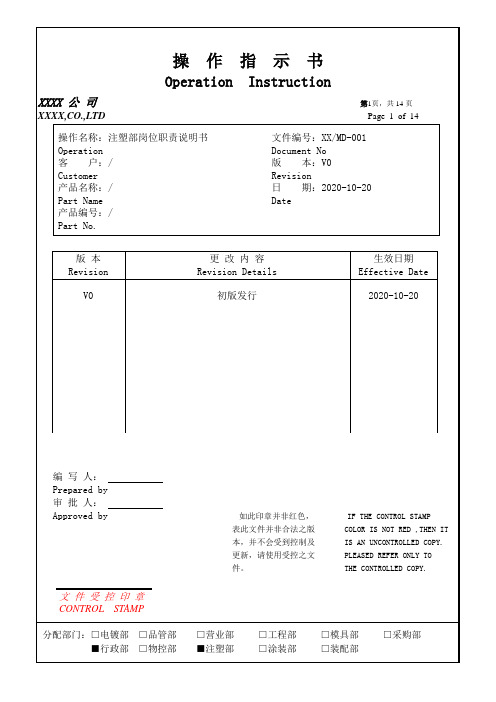 注塑厂-注塑部岗位职责说明书