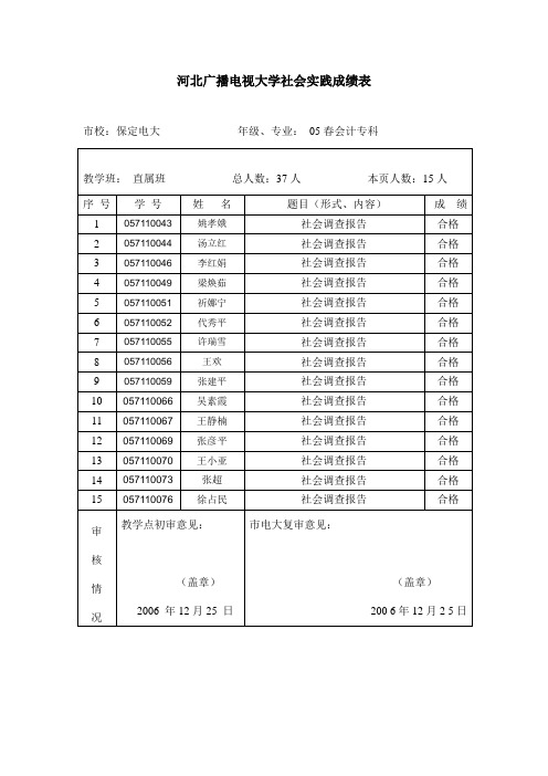 河北广播电视大学社会实践成绩表