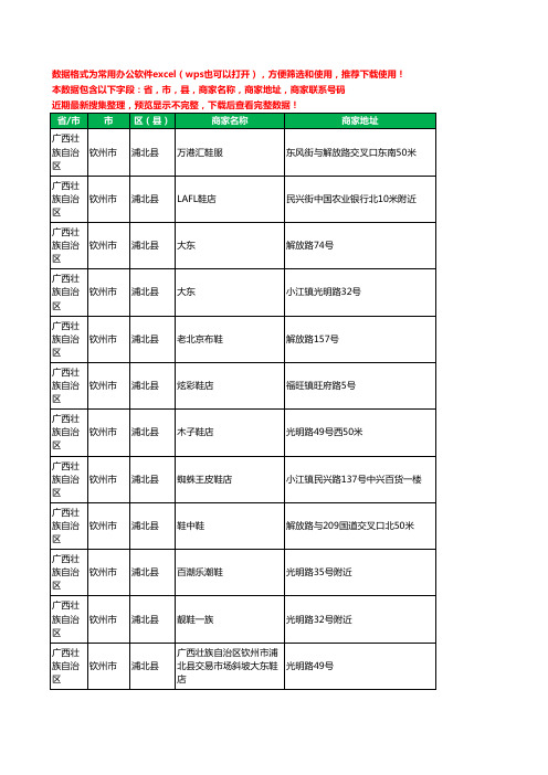 2020新版广西壮族自治区钦州市浦北县鞋工商企业公司商家名录名单黄页联系电话号码地址大全36家