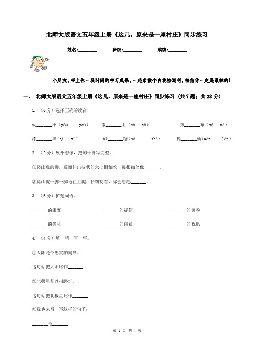 北师大版语文五年级上册《这儿,原来是一座村庄》同步练习