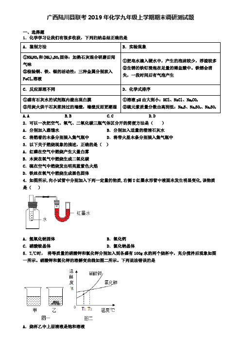 广西陆川县联考2019年化学九年级上学期期末调研测试题