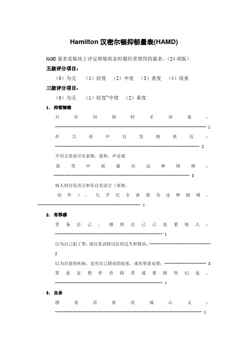 Hamilton汉密尔顿抑郁量表HAMD