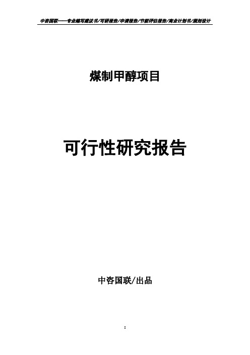 煤制甲醇项目可行性研究报告