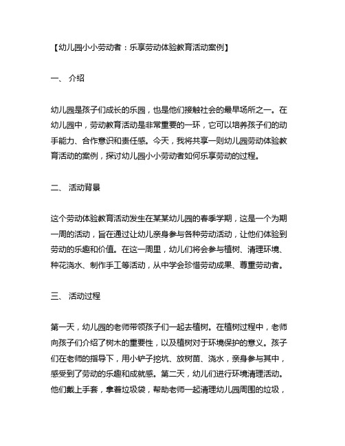 幼儿园小小劳动者：乐享劳动体验教育活动案例