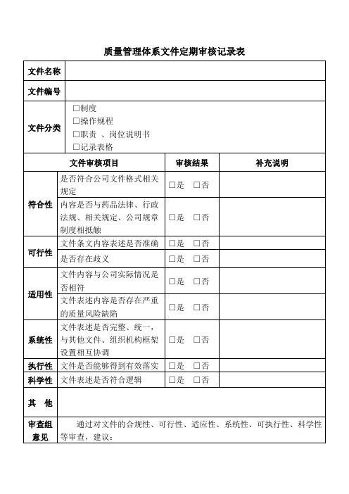 质量管理体系文件定期审核记录表