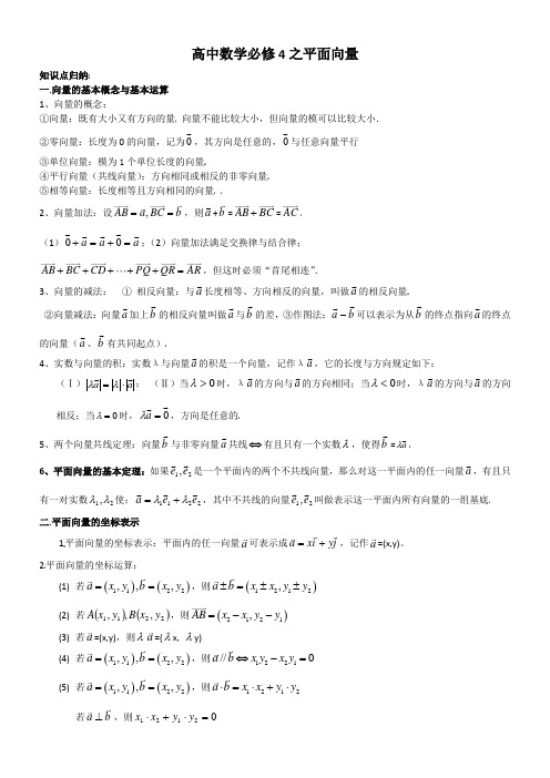 高中数学平面向量知识点总结