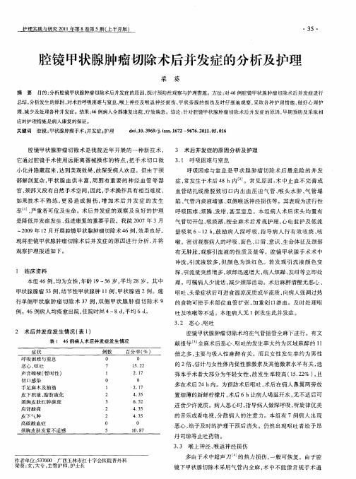 腔镜甲状腺肿瘤切除术后并发症的分析及护理