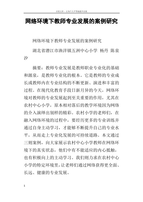 网络环境下教师专业发展的案例研究