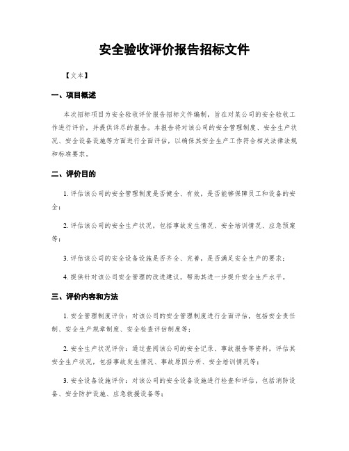 安全验收评价报告招标文件