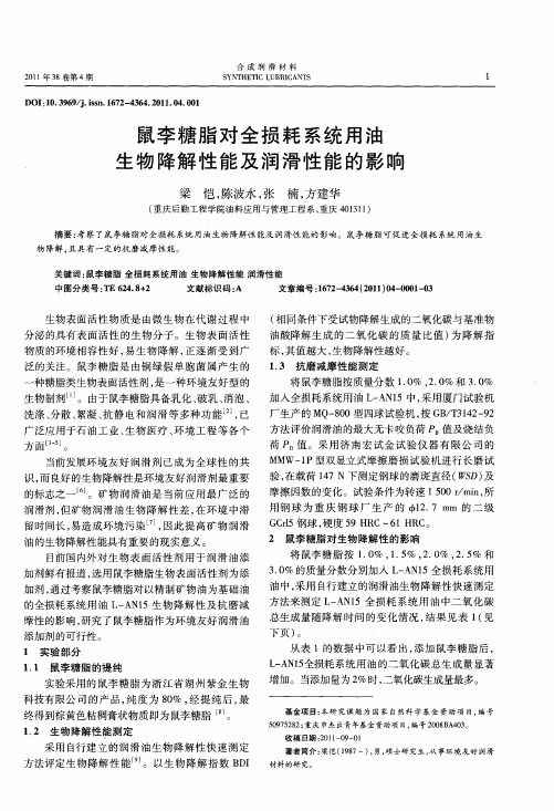 鼠李糖脂对全损耗系统用油生物降解性能及润滑性能的影响