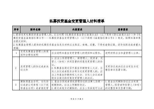 私募投资基金变更管理人材料清单