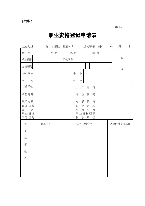 职业资格登记申请表