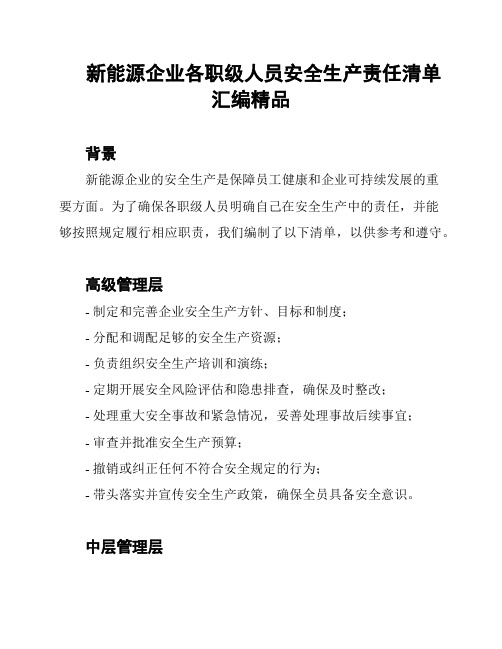 新能源企业各职级人员安全生产责任清单汇编精品