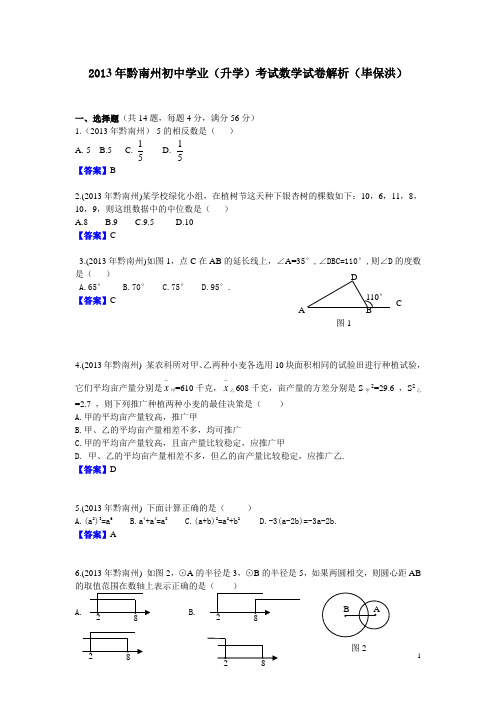 2013贵州黔南州中考数学剖析