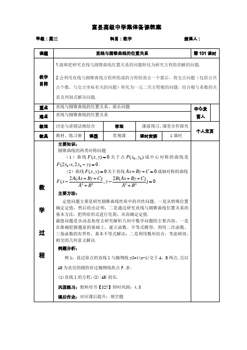 101直线与圆锥曲线的位置关系