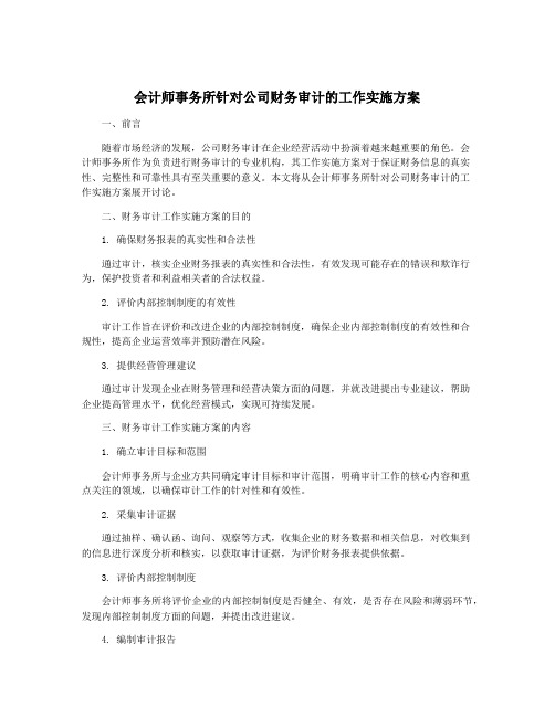 会计师事务所针对公司财务审计的工作实施方案