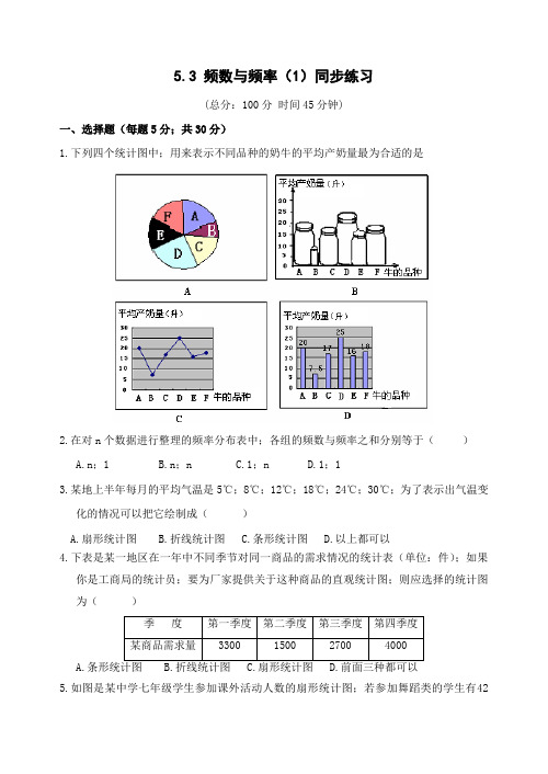 八年级数学下册5.3频数与频率(1)同步练习1