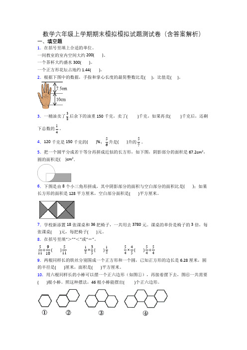 数学六年级上学期期末模拟模拟试题测试卷(含答案解析)