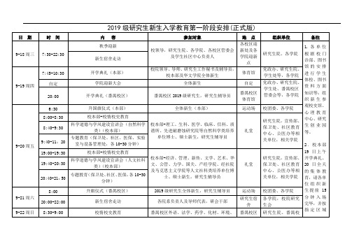 2019级研究生新生入学教育第一阶段安排(正式版)