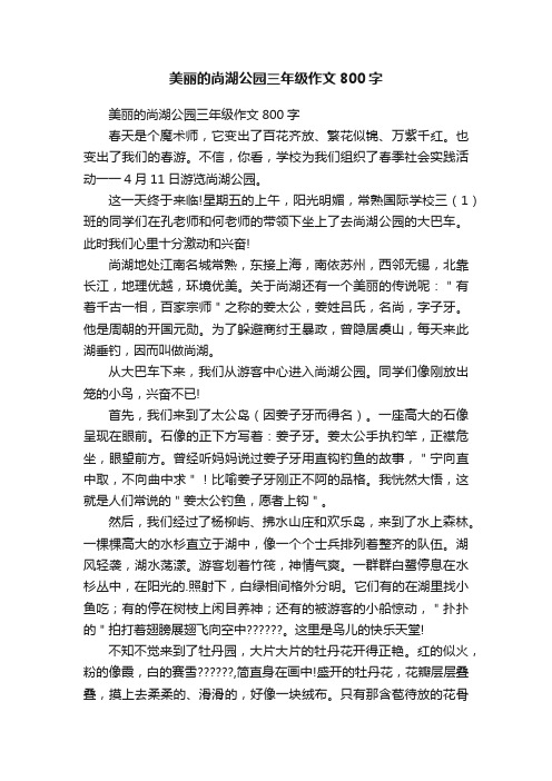 美丽的尚湖公园三年级作文800字