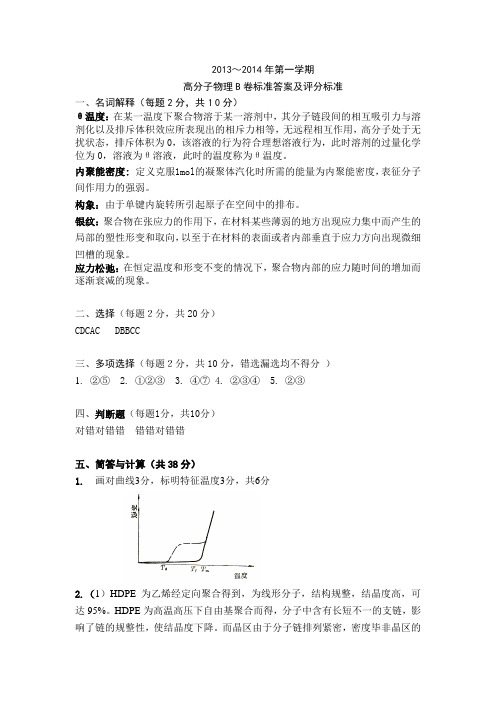 武汉工程大学高分子物理2013期末考试B卷参考答案