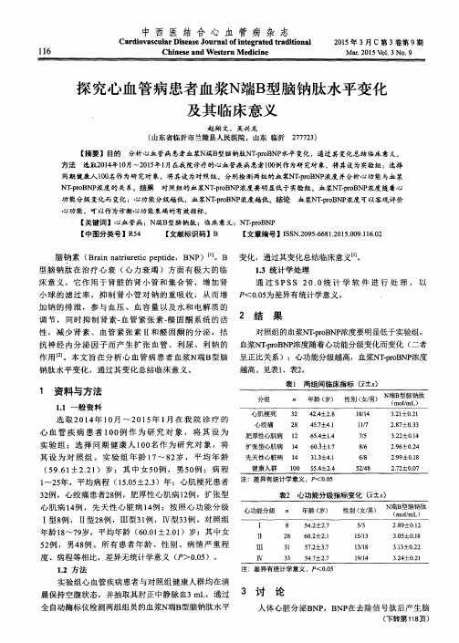 探究心血管病患者血浆N端B型脑钠肽水平变化及其临床意义