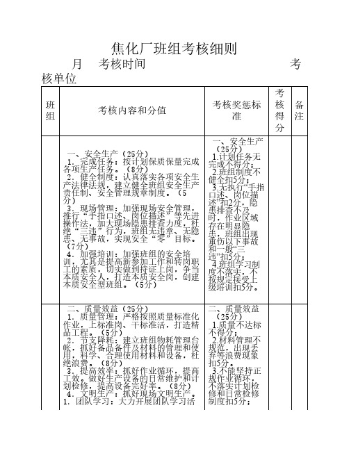 焦化厂班组考核细则