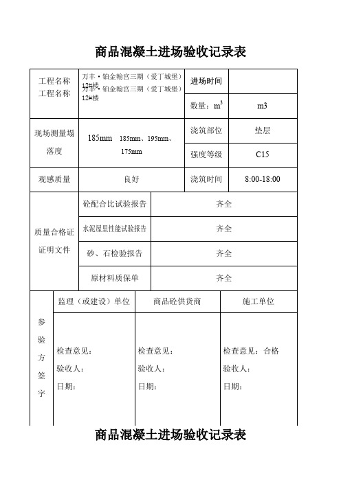 商品混凝土进场验收记录表