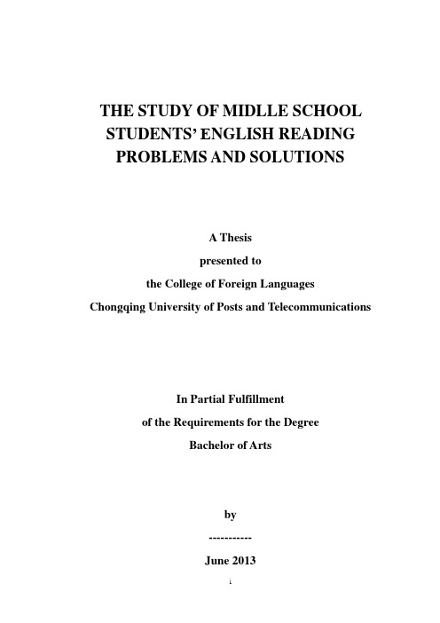 THE STUDY OF MIDLLE SCHOOL STUDENTS’ ENGLISH READING PROBLEMS AND SOLUTIONS