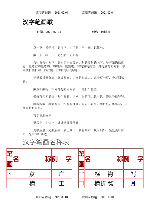 汉字笔画歌之欧阳育创编