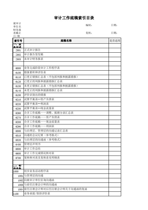 审计工作底稿目录(企业会计准则版)