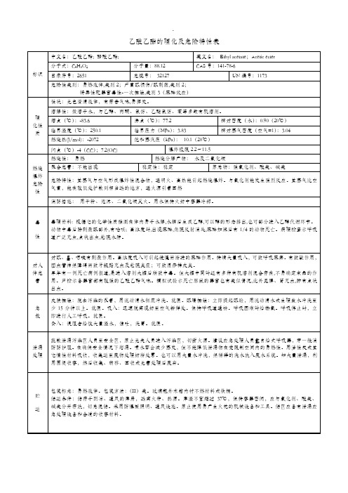 乙酸乙酯的理化及危险特性表