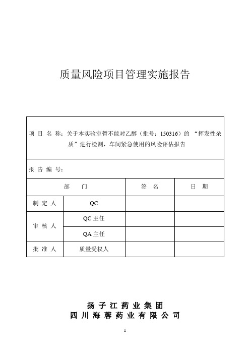 乙醇免检风险评估报告