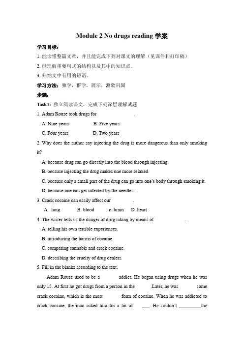 外研版必修二Module 2 No drugs reading学案