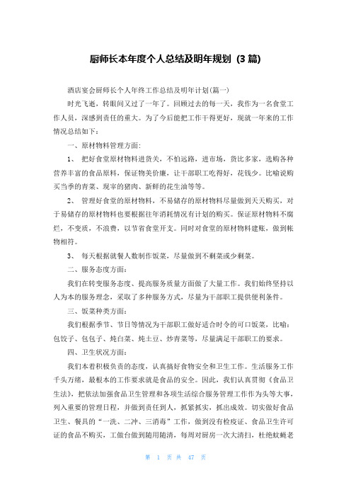 厨师长本年度个人总结及明年规划 (3篇)