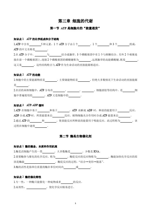 高中生物必修一学考复习第三章 细胞的代谢(含答案)