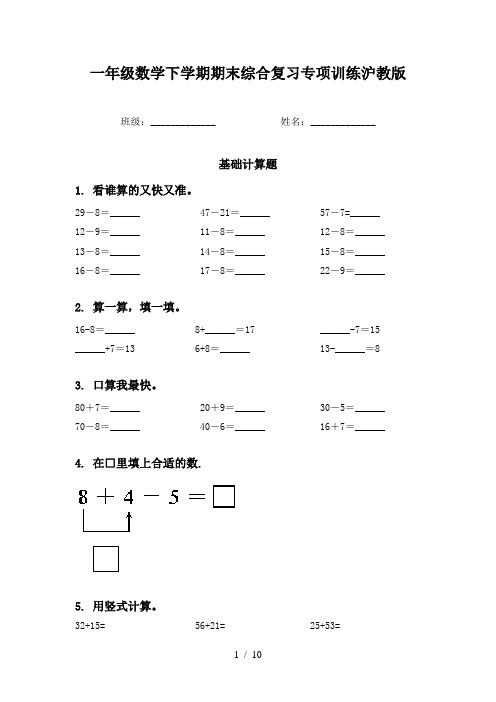 一年级数学下学期期末综合复习专项训练沪教版