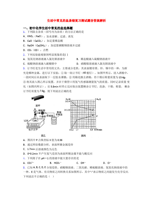 生活中常见的盐易错复习测试题含答案解析