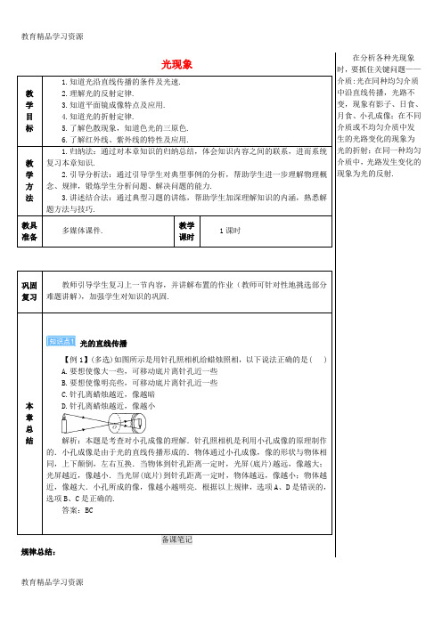 【小初高学习]2017-2018学八年级物理上册 第四章 光现象本章复习和总结导学案 (新版)新人教