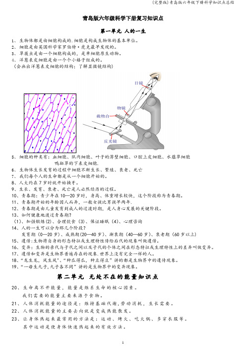 (完整版)青岛版六年级下册科学知识点总结