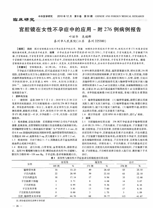 宫腔镜在女性不孕症中的应用-附276例病例报告