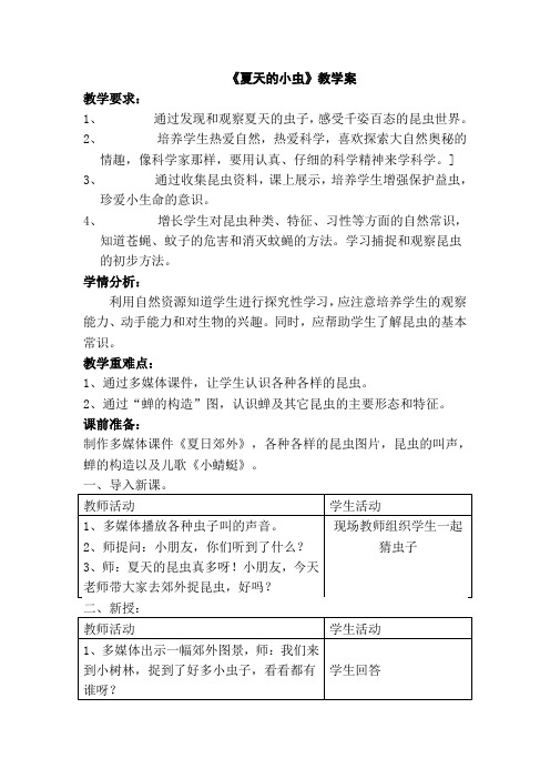 1小学思品夏日的小虫教学设计+实录+反思