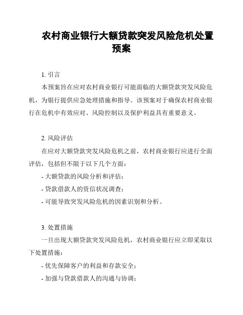 农村商业银行大额贷款突发风险危机处置预案