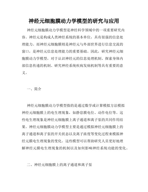 神经元细胞膜动力学模型的研究与应用