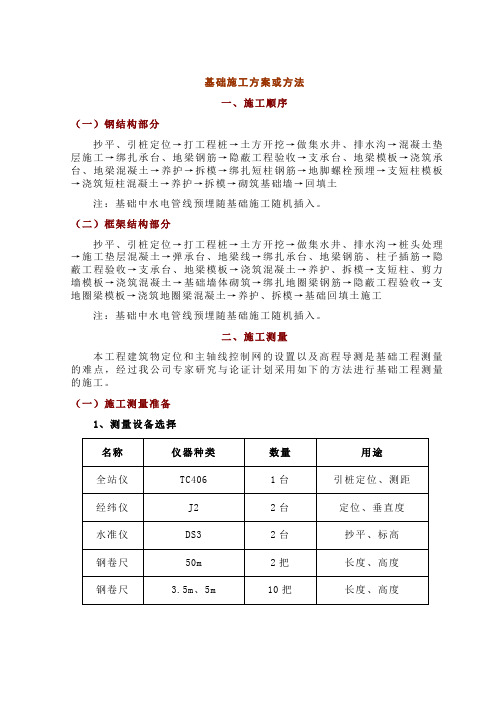 基础施工方案或方法