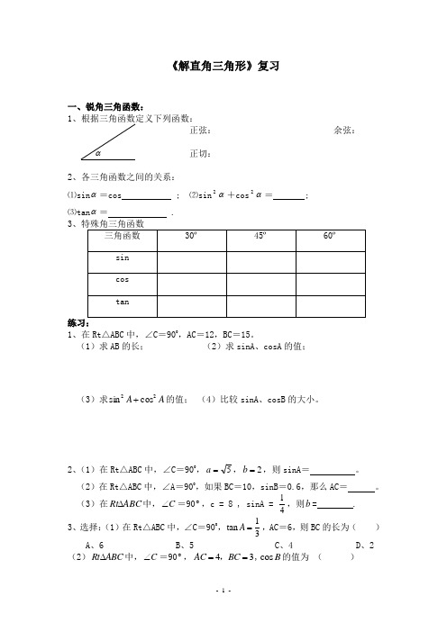 《解直角三角形》复习