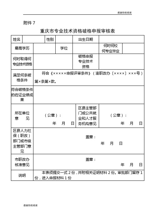 重庆市专业技术资格破格申报审核表.doc