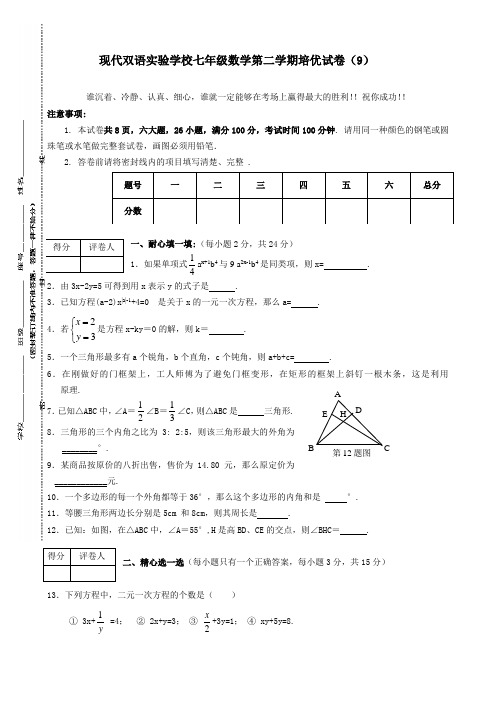 七年级数学下册培优试卷(9)(含答案) 华东师大版