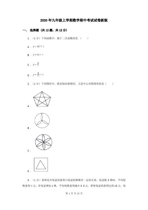 2020年九年级上学期数学期中考试试卷新版